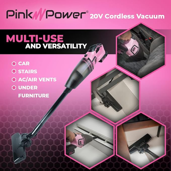 Pink Power Lightweight Cordless Vacuum Cleaner for Home Cleaning 20V Rechargeable Battery Cordless Stick Vacuum Cleaner