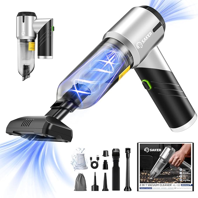Saker Handheld Car Vacuum Portable Cordless17000PA Mini Vacuums Rechargeable Foldable Vacuum Cleaner with Brushless Motor for Home,Office