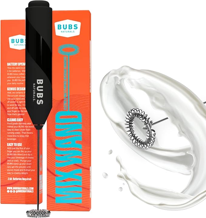 BUBS Naturals Mix Wand - Handheld Milk Frother - Lattes, Coffee, Cappuccino, Frappes, Hot Chocolate Blender - Portable