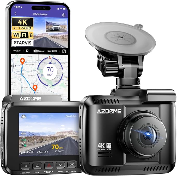 AZDOME GS63H 4K Dash Cam Built-in WiFi 6 GPS Car Dashboard Camera Recorder with STARVIS Night Vision