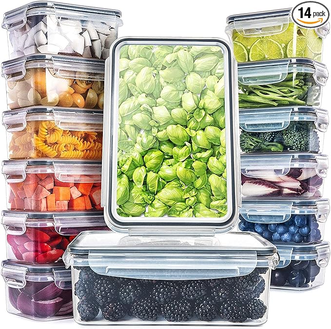 fullstar 28-Piece Plastic Food Storage Containers with Lids (14 Containers & 14 Lids) - Leakproof, BPA-Free, Meal Prep Containers, Reusable Lunch Storage Set for Kitchen Organization