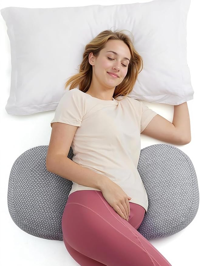 Momcozy Portable Pregnancy Pillow – W Shaped Maternity Support for Side Sleepers, Adjustable Travel Wedge Pillow for Back, Belly, and Hip Relief, Ideal for Pregnant Women