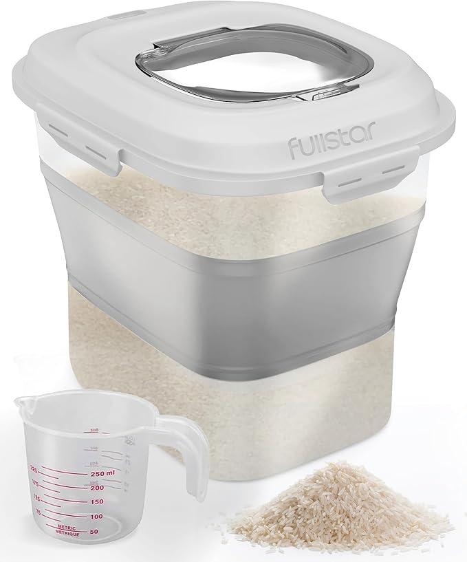 Fullstar 50 Lbs Rice & Flour Storage - Large Food & Pet Food Container (Gray)