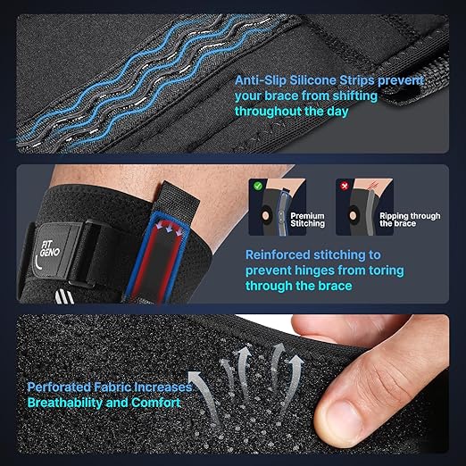 Fit Geno Hinged Knee Brace for Meniscus Tear: Adjustable Support for Knee Pain w/Built-in Side Stabilizers & Removable Metal Hinges for ACL MCL Injury or Surgery Recovery